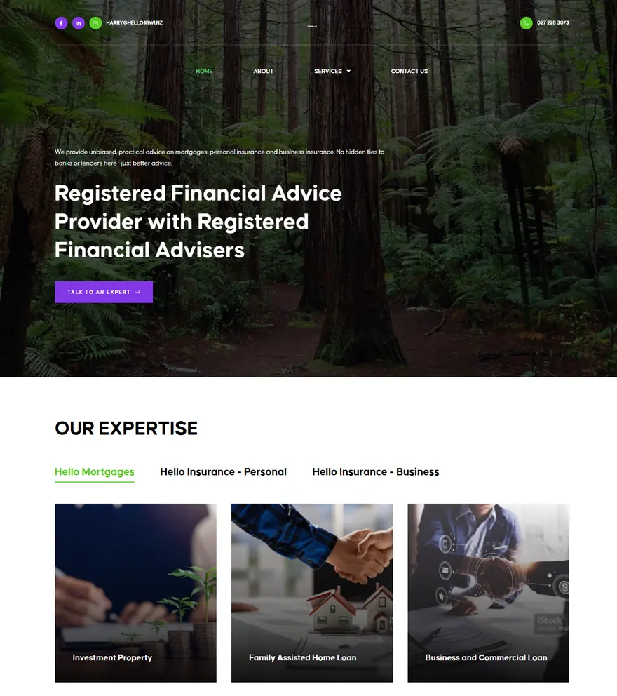 Homepage of hello.kiwi.nz